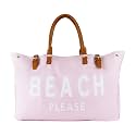 Lamyba Beach Bag with Vegan Leather Handle, Extra Large Beach Bag for Women Waterproof Sandproof, White