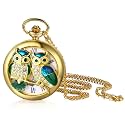 Lancardo Gold Tone Pocket Watch: Vintage Owl Quartz Men Women Pocket Watch with Chain Halloween Christmas Valentines Day