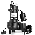 LANCHEZ 1HP 6600 GPH Submersible Sewage Pump, Heavy Duty Cast Iron Effluent Pump with Automatic Tethered Float Switch, Sump Pump for Sump Basin, Basement, Residential, 2" NPT Discharge