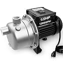 LANCHEZ 1/2 HP Shallow Well Pump, 1200 GPH Stainless Steel Garden Jet Pump, 115V Water Transfer Draining Irrigation Pump for Home Garden Lawn Farm