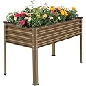 Land Guard Galvanized Oval Large Metal Raised Garden Bed with Legs for Vegetables (Beige)