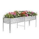 Land Guard Galvanized Raised Garden Bed with Legs, 96×24×32in Raised Garden Beds Outdoor with Drainage Holes, Planter Boxes Outdoor for Backyard, Patio, Balcony, 1200lb Capacity, Silver