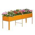 Land Guard Galvanized Raised Garden Bed with Legs, 96×24×32in Raised Garden Beds Outdoor with Drainage Holes, Planter Boxes Outdoor for Backyard, Patio, Balcony, 1200lb Capacity, Cream Yellow