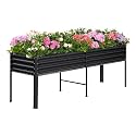 Land Guard Galvanized Raised Garden Bed with Legs, 96×24×32in Raised Garden Beds Outdoor with Drainage Holes, Planter Boxes Outdoor for Backyard, Patio, Balcony, 1200lb Capacity, Gray