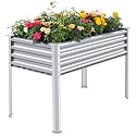 Land Guard Galvanized Raised Garden Bed with Legs, 48×24×32in Large Metal Elevated Raised Planter Box with Drainage Holes for Backyard, Patio, Balcony, 700lb Capacity