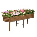 Land Guard Galvanized Raised Garden Bed with Legs, 96×24×32in Raised Garden Beds Outdoor with Drainage Holes, Planter Boxes Outdoor for Backyard, Patio, Balcony, 1200lb Capacity, Brown