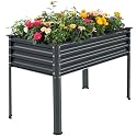 Land Guard Galvanized Raised Garden Bed with Legs, 48×24×32in Large Metal Elevated Raised Planter Box with Drainage Holes for Backyard, Patio, Balcony, 700lb Capacity(Grey)……