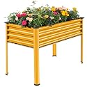 Land Guard Galvanized Raised Garden Bed with Legs, Galvanized Planter Raised Garden Boxes Outdoor(Yellow)