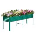 Land Guard Galvanized Raised Garden Bed with Legs, 96×24×32in Raised Garden Beds Outdoor with Drainage Holes, Planter Boxes Outdoor for Backyard, Patio, Balcony, 1200lb Capacity, Green