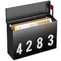 LAND·VOI Modern Wall-Mount Mailbox, Mailboxes for Outside, with One Flag Kit and Three Sets of 0-9 Mailbox Number Stickers, Rust-Proof Metal Post Box, 4.33" Dx14.2 Wx10.43 H, Textured Black, AMB03B01