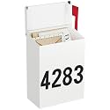 LAND·VOI Wall-Mount Mailbox with One Flag Kit and Three Sets of 0-9 Mailbox Number Stickers, Mailboxes for Outside, Galvanized Steel Rust-Proof Metal Post Box, 7.1"x3.9"x10.24", Textured White AMB05W