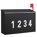 LAND·VOI Wall-Mount Mailbox with One Flag Kit and Three Sets of 0-9 Mailbox Number Stickers, Mailboxes for Outside, Galvanized Steel Rust-Proof Metal Post Box, 4.33" Dx14.2 Wx10.43 H, Black