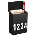 LAND·VOI Wall-Mount Mailbox with One Flag Kit and Three Sets of 0-9 Mailbox Number Stickers, Mailboxes for Outside, Galvanized Steel Rust-Proof Metal Post Box, 3.9" D x 7.1" W x 10.24" H Black AMB05B
