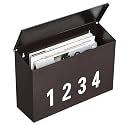 LAND·VOI Wall-Mount Mailbox with One Flag Kit and Three Sets of 0-9 Mailbox Number Stickers, Galvanized Steel Rust-Proof Metal Post Box, Mailboxes for Outside, 4.33" Dx14.2 Wx10.43 H, Bronze