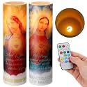 Landhoow 2 Pcs Jesus Candles Religious Flameless LED Prayer Candle Real Wax Baptism Candle Set Immaculate Heart of Mary and Sacred Heart of Jesus Battery Operated with Remote Control