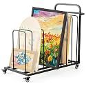 Landhoow Art Canvas Storage Rack, Adjustable Metal Art Drying Painting Rack Black Painting Storage Easel Display Stands with Caster Wheels and Handle for Canvas Boards, Panels, Frames, Crafts Drying
