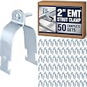 Landhoow Emt Pipe Universal Strut Clamps Strut Channel Accessory Electro Galvanized Conduit Clamp with Bolt and Nut, Rigid Pipe Tool(2 Inch,Silver,50 Pcs)
