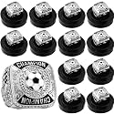 Landical 12 Pcs Soccer Championship Rings with Display Stand Chain