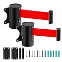 Landical 2 Pack 16ft Wall Mounted Retractable Belt Barrier with "do Not Enter" Sign, Safety Crowd Control Barrier with Slow Braking System for Warehouse, Doorway, Store, Parking, School, Red
