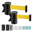 Landical 2 Pcs Fixed Wall Mount Retractable Barrier Belt DO NOT Enter Sign Safety Belt Barrier Rope with Braking System Locking Button for Crowd Control Parking(Without Words,Yellow)