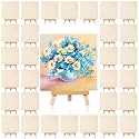 Landical 36 Pcs Mini Wood Panels with Easel Set 4 x 4 Inch Unfinished Craft Wood Board Square Wooden Panels Canvas with Display Easel for Oil Painting Drawing Pouring DIY Art Crafts