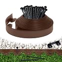 Landscape Edging Border 33 FT 2 Inch Tall with 60 Spikes, Plastic Edging for Landscaping, Garden Edging Border， Flower Bed, Paver and Lawn Edging Border, Brown