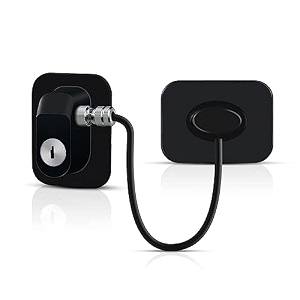 landvk child safety device refrigerator door lock with key and adhesives cabinet restrictor cable for baby and toddler lock for cupboards drawers fridge wardrobe black pack of 2