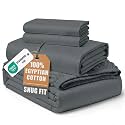 LANE LINEN California King Sheets Sateen Weave - Charcoal Swiss Dot