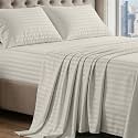 LANE LINEN Striped Sheets Set - 100% Egyptian Cotton 4 Piece Bed for King Size Hotel Bedding &amp; Pillowcases 16" Deep Pocket (Fits Upto 17" Mattress) Silver