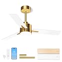 LANMEL Metal Ceiling Fan with Lights and Remote, 42 Inch, Gold &amp; White