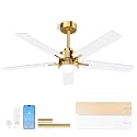 LANMEL Metal Ceiling Fan with Lights and Remote, 52 Inch, Gold &amp; White