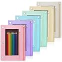 Lanpn 6 Pcs Pencil Pouch for 3 Ring Binder, 2 Pocket Zipper Binder Pouch, Pastel Binders Pencil Case, School Supplies for Boy Girl Student Office Home, Reinforced Grommets, Clear Window, Micro Mesh