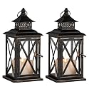 Lantern Decorative Indoor &amp; Outdoor, 2 Pack Large Hanging Candle Lanterns Home Decor, Vintage Metal Candle Holders for Front Porch Patio Wedding Party, Halloween Christmas Decorations (Black)
