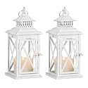 Lantern Decorative Indoor &amp; Outdoor, 2 PCS 14.8''H Large Square Hanging Spring Home Decor, Vintage Metal Decorative Candle Lanterns for Outdoor Patio Wedding Party (White with Black Brush)