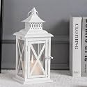 Lantern Decorative Indoor &amp; Outdoor, Large Square Hanging Spring Home Decor, Vintage Metal Decorative Candle Lanterns for Outdoor Patio Wedding Party White with Black Brush