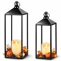 Lanterns Decorative Outdoor Indoor, 17" 13" Set of 2 Black Candle Lanterns