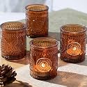 Lanttu 12 Pcs Amber Votive Candle Holder 2.1"x2.56" Tealight Candle Holders