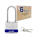 LanuBe Laminated Keyed Alike Padlock 6 Pack 1.6-in Wide Long Shackle