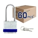 LanuBe Laminated Keyed Alike Padlock 60 Pack 1.6-in Wide Long Shackle
