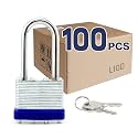 LanuBe Laminated Keyed Alike Padlock 100 Pack 1.6-in Wide Long Shackle