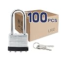 LanuBe Laminated Keyed Alike Padlock 100 Pack 1.6-in Wide Long Shackle