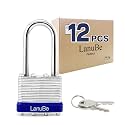 LanuBe Laminated Keyed Alike Padlock 12 Pack 1.6-in Wide Long Shackle