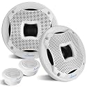 Lanzar 6.5 Inch Dual Marine Speakers - 2 Way Waterproof and Weather Resistant, Outdoor Audio Stereo Sound System with 450 Watt Power, Flush Mount Capability, Resin Treatment Cloth Surround,1 Pair
