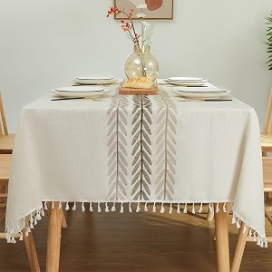 Laolitou Embroidery Tassel Tablecloth - Cotton Linen