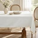 Laolitou Off White Rectangle Tablecloth with Tassels