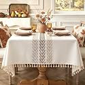Laolitou Rectangle Embroidered Tablecloth with Tassels 55x102
