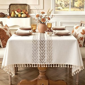 Laolitou Rectangle Embroidered Tablecloth with Tassels 55x86