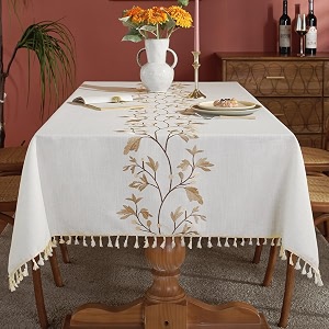 Laolitou Rectangular Waterproof Cotton Linen Tablecloth for
