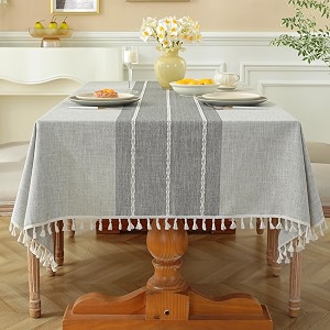 Laolitou Rustic Lattice Tablecloth Cotton Linen Waterproof