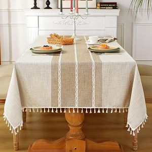 Laolitou Rustic Lattice Tablecloth Cotton Linen Waterproof